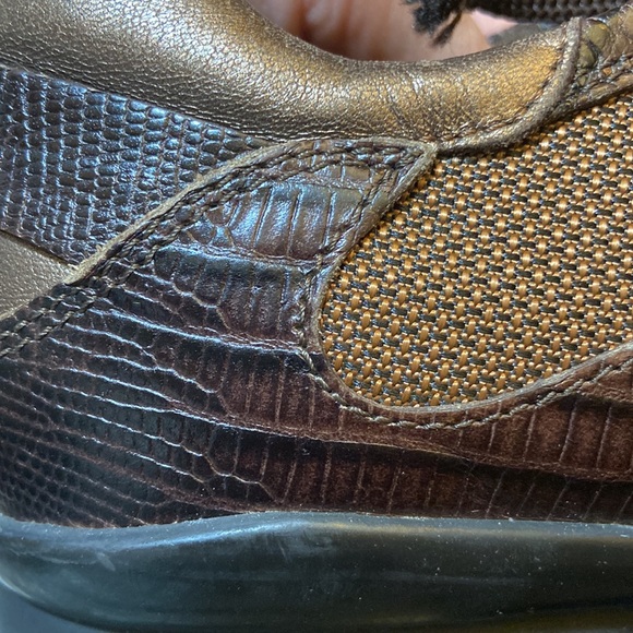 TOD’s Lace Up Flat Sneakers Brown Croco Leather/Mesh Shoes 38/7.5 Italy - Picture 9 of 10